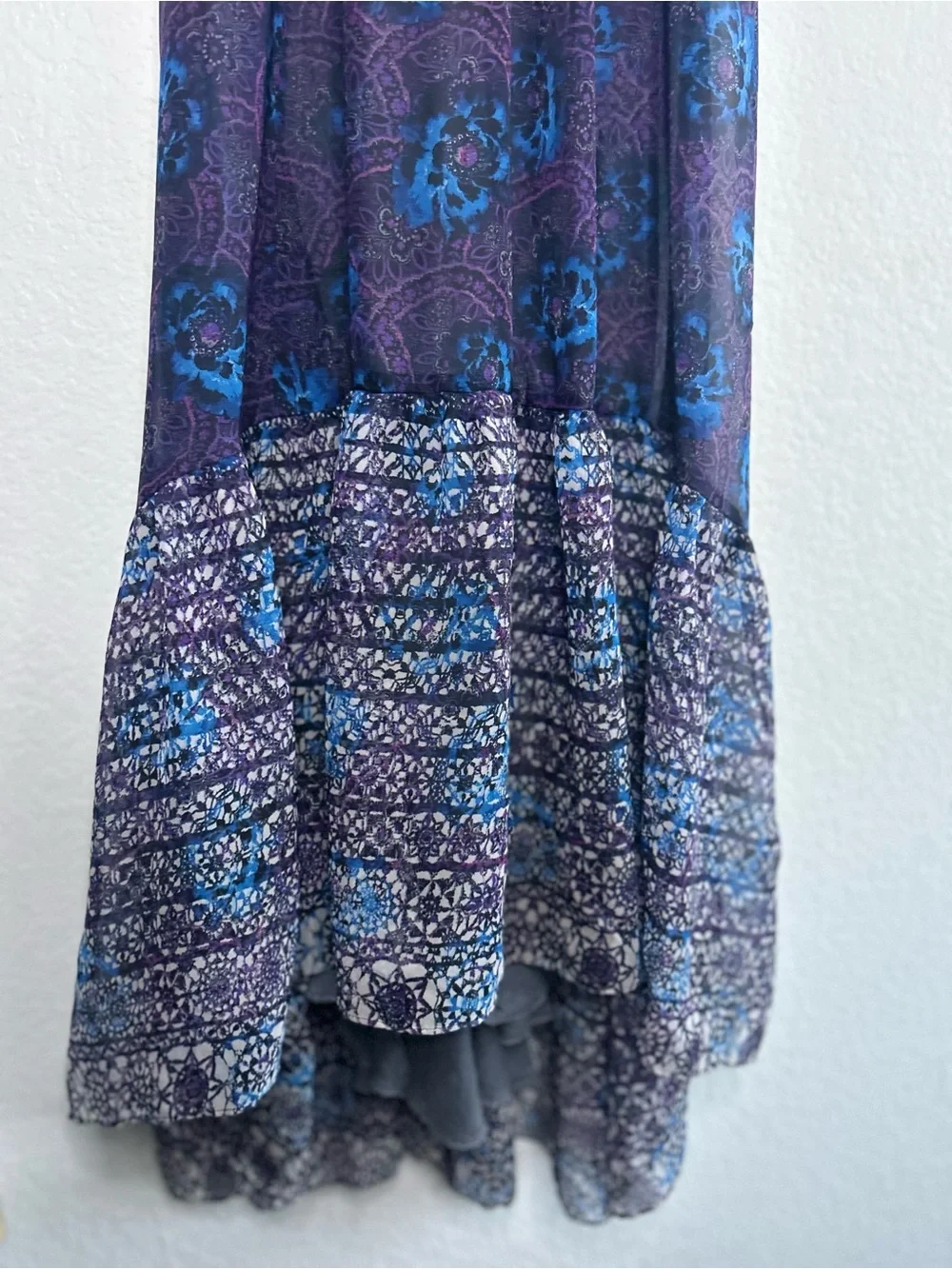 Free People Blue Black Purple Hi-Low Dress, Size 6
